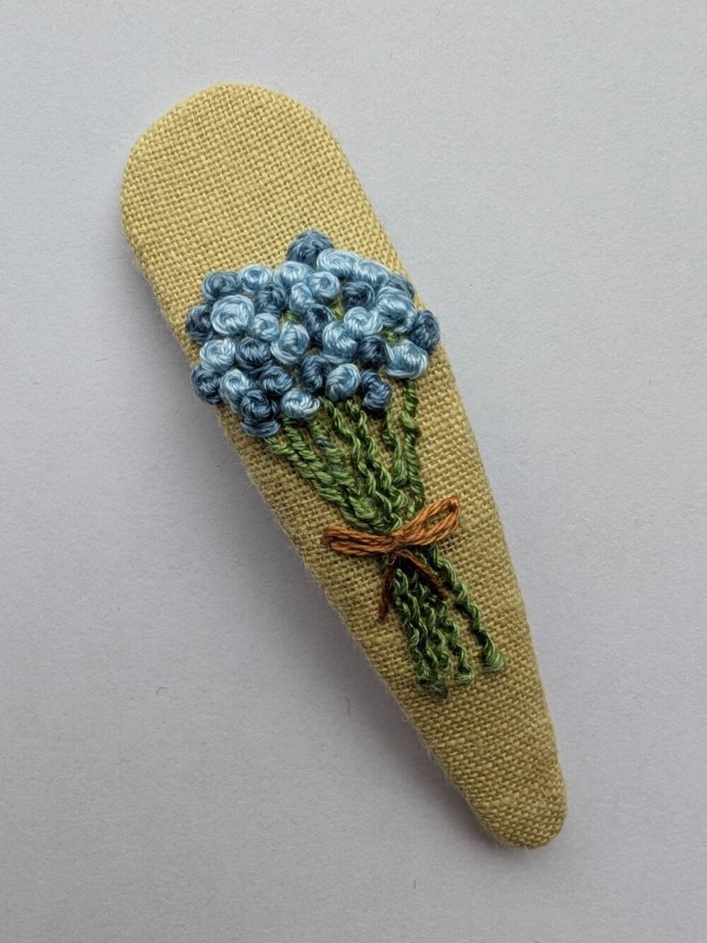 New Blue Bouquet hand embroidered linen cotton large handmade hair clip
